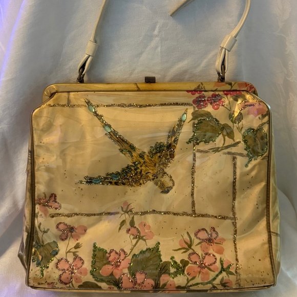 Vintage 1950s Purse w/ Birds, Glitter, Vinyl Cover - Picture 1 of 5